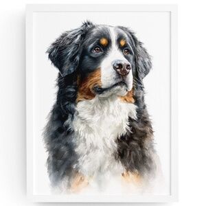 Watercolor Bernese Mountain Dog Portrait Print – Unframed Wall Art Poster